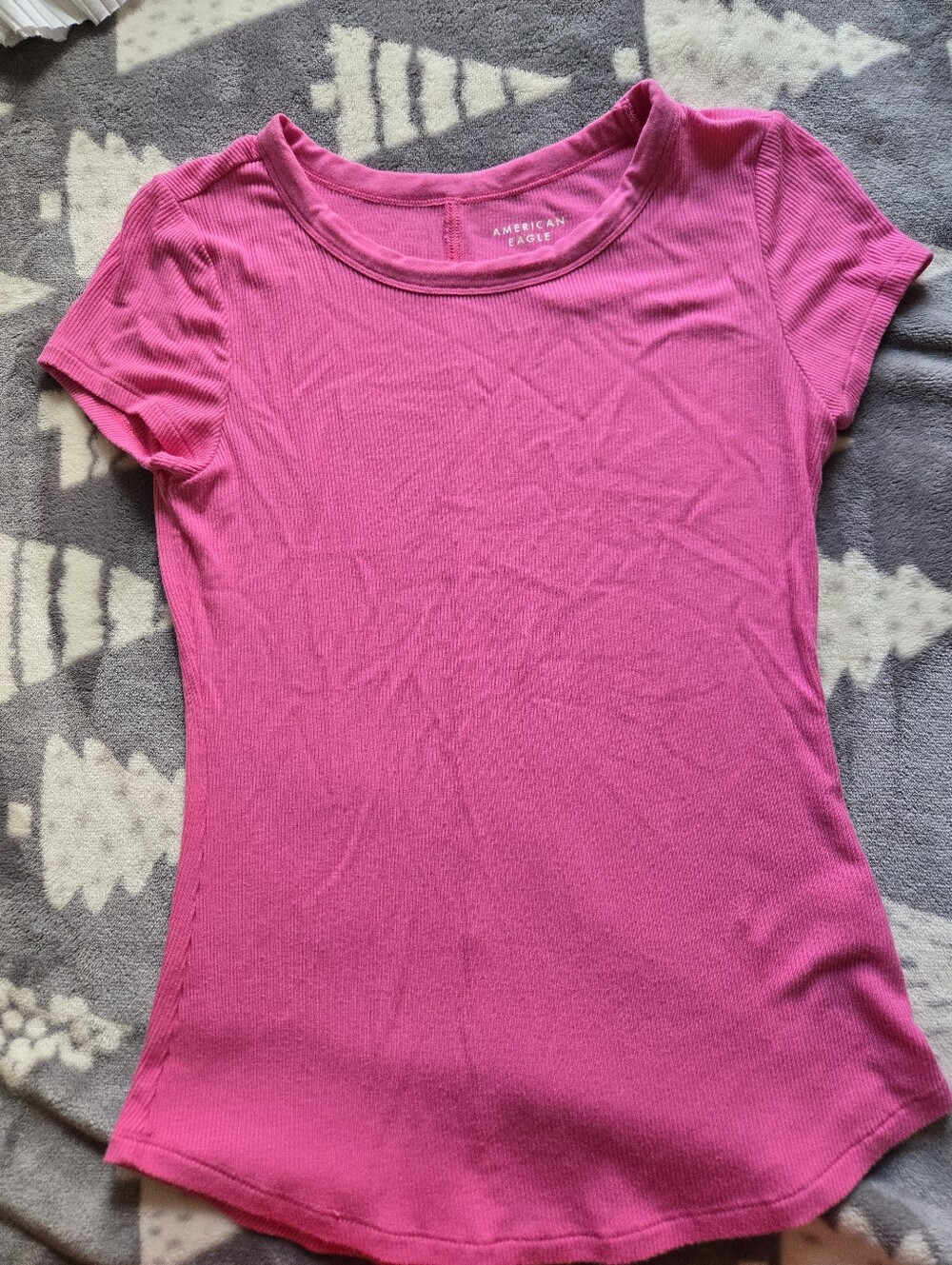 American Eagle Outfitters Hot Pink Ribbed Scoop Neck Short Sleeve Tee